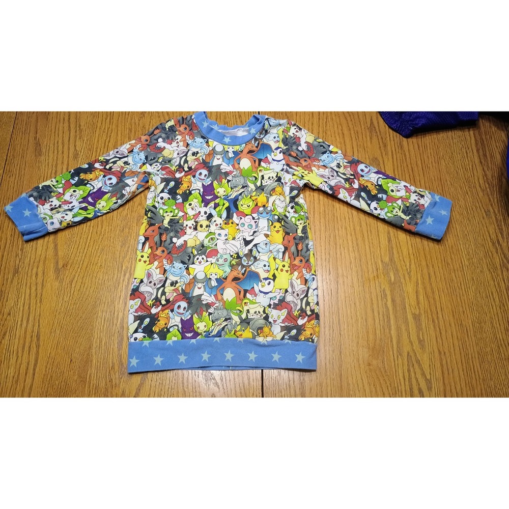 Kids Pokemon All Over Print‎ Long Sleeve Shirt Blue Star Cuffs handmade
